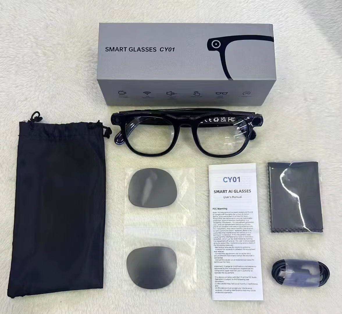 2 In1 4K Smart AI Glasses 800W Pixel AI Shooting Camera HD Photo Video Voice Call Translation Waterproof Bluetooth AI Glasses