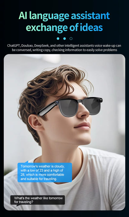 2 In1 4K Smart AI Glasses 800W Pixel AI Shooting Camera HD Photo Video Voice Call Translation Waterproof Bluetooth AI Glasses